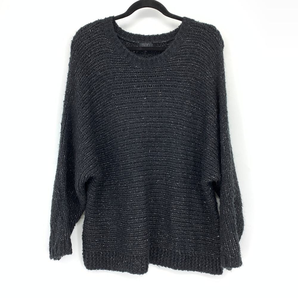 Sen Pullover Boatneck Sweater Womens Size 2 US Medium Black Silver Metallic